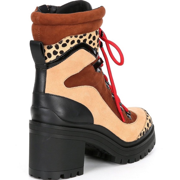 Cheetah Calf Hair Suede Colorblock Lace-Up Booties - Picture 4 of 6